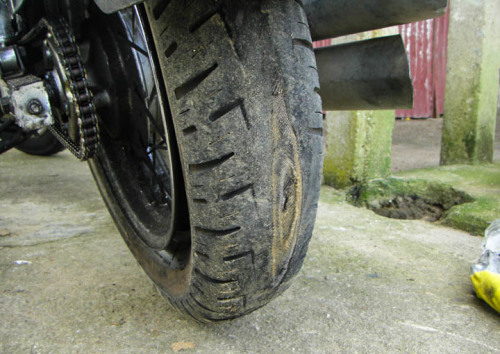 Worn down rear motorcycle tire
