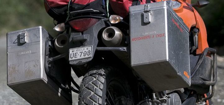 Motorcycle panniers and duffel bag on a KTM